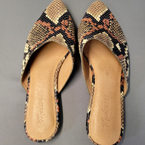 Madewell Shoes Womens Size 7.5 Snake Print Pointed Toe Mule Flats Slip-On Boho - Picture 5 of 12